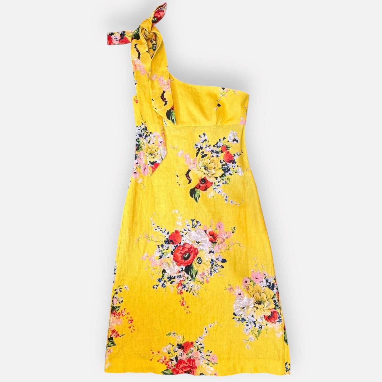 Zimmermann Yellow Floral Linen Shoulder Tie Midi Dress 1 ~ AU10