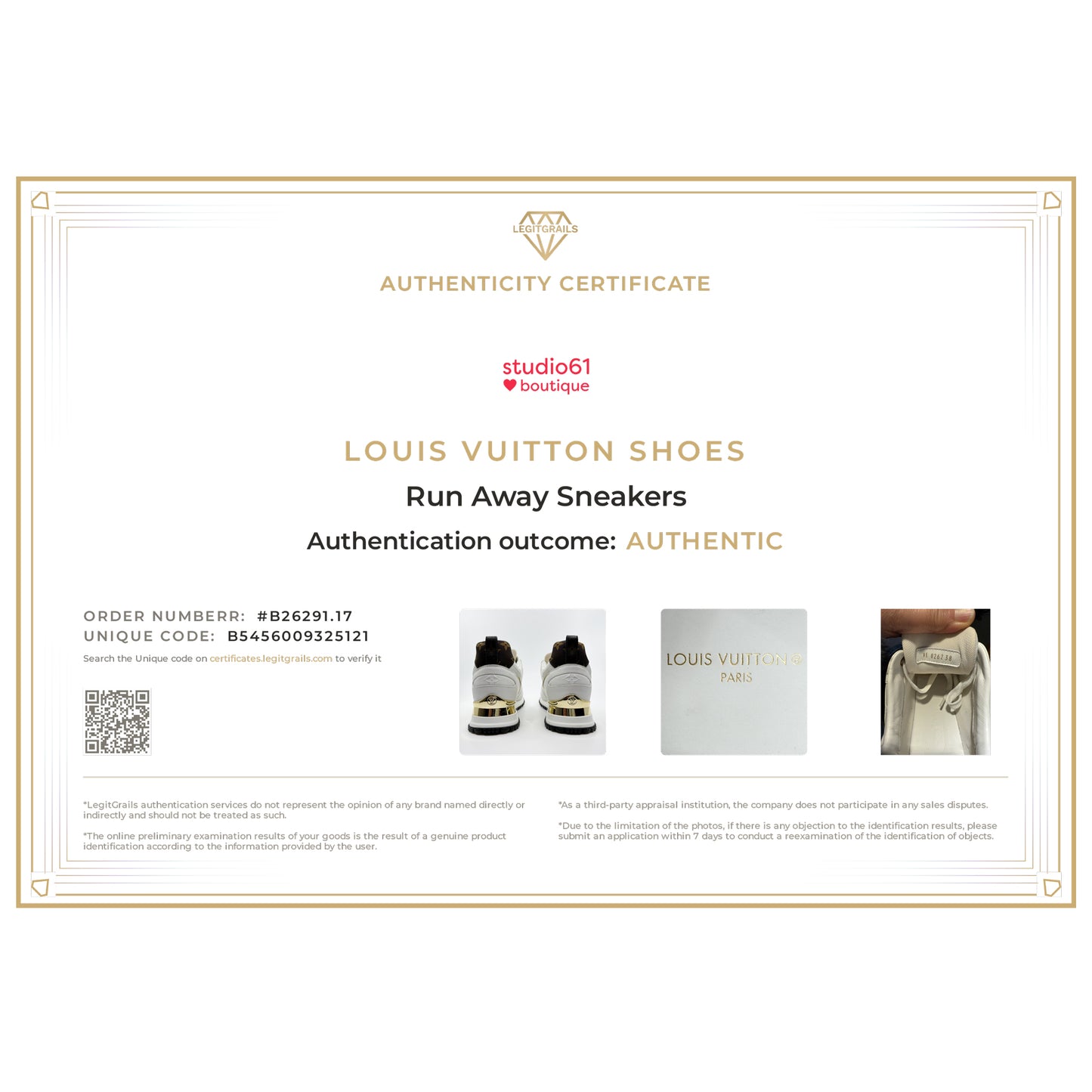 Louis Vuitton White Leather Gold Trim Run Away Sneakers EU38 ~ AU7