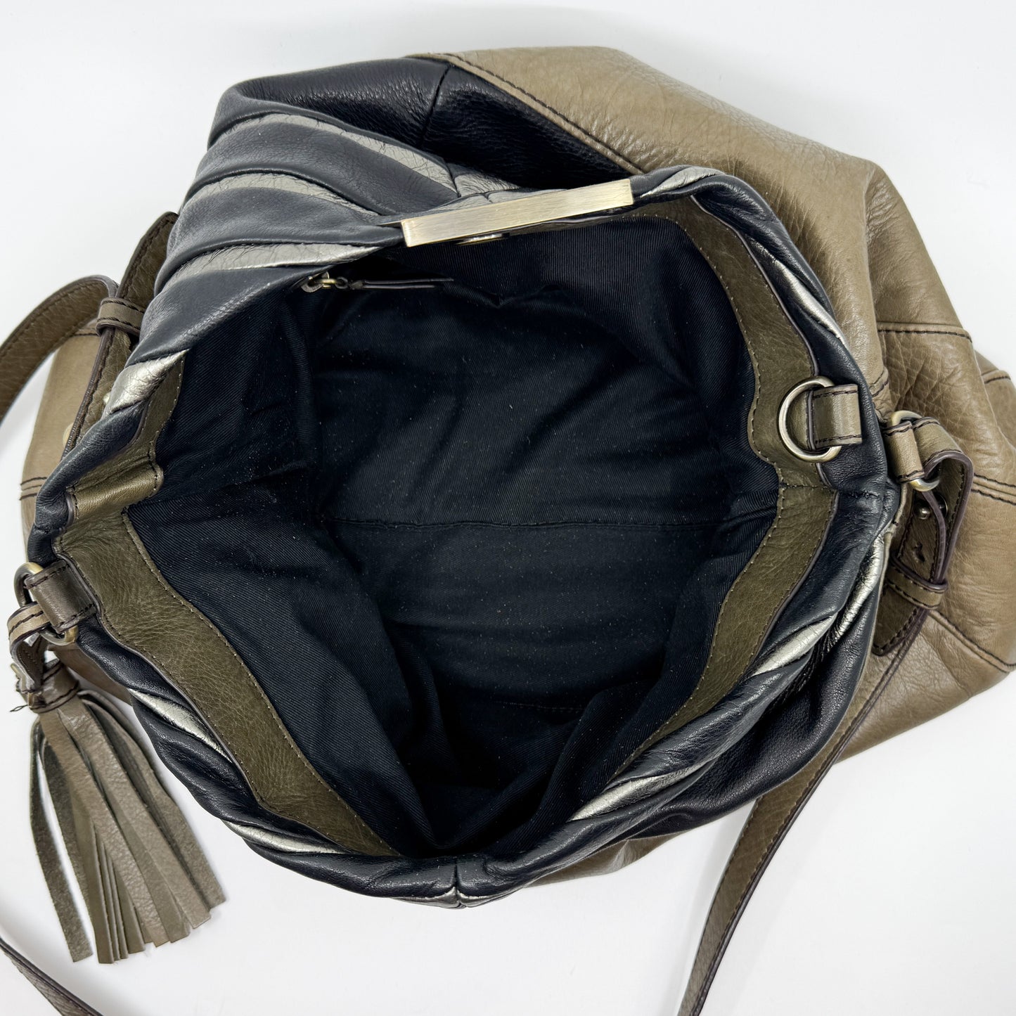 Boss Orange Olive Green, Black and Silver Leather Shoulder Bag