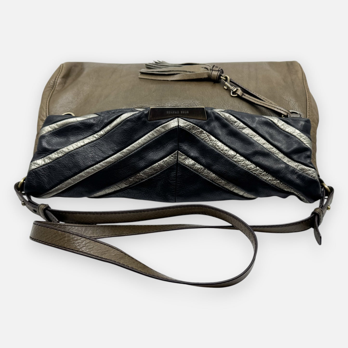 Boss Orange Olive Green, Black and Silver Leather Shoulder Bag