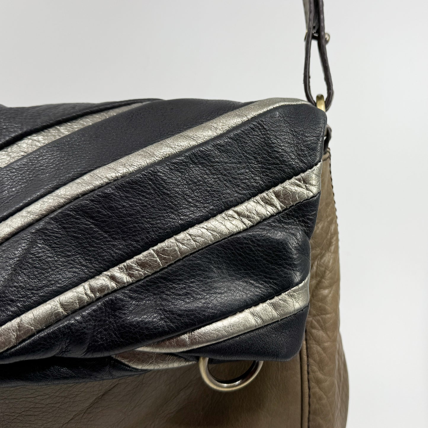 Boss Orange Olive Green, Black and Silver Leather Shoulder Bag