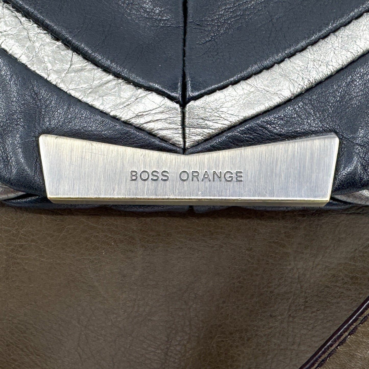 Boss Orange Olive Green, Black and Silver Leather Shoulder Bag