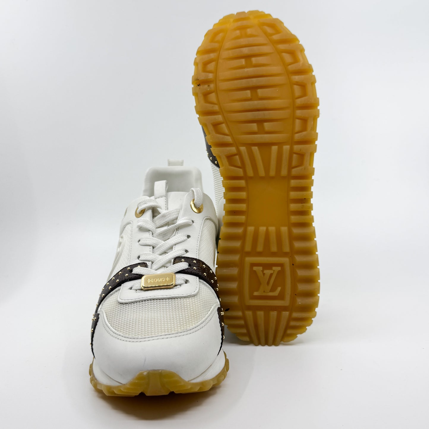 Louis Vuitton White Leather & Mesh Studded Run Away Sneakers EU38 ~ AU7