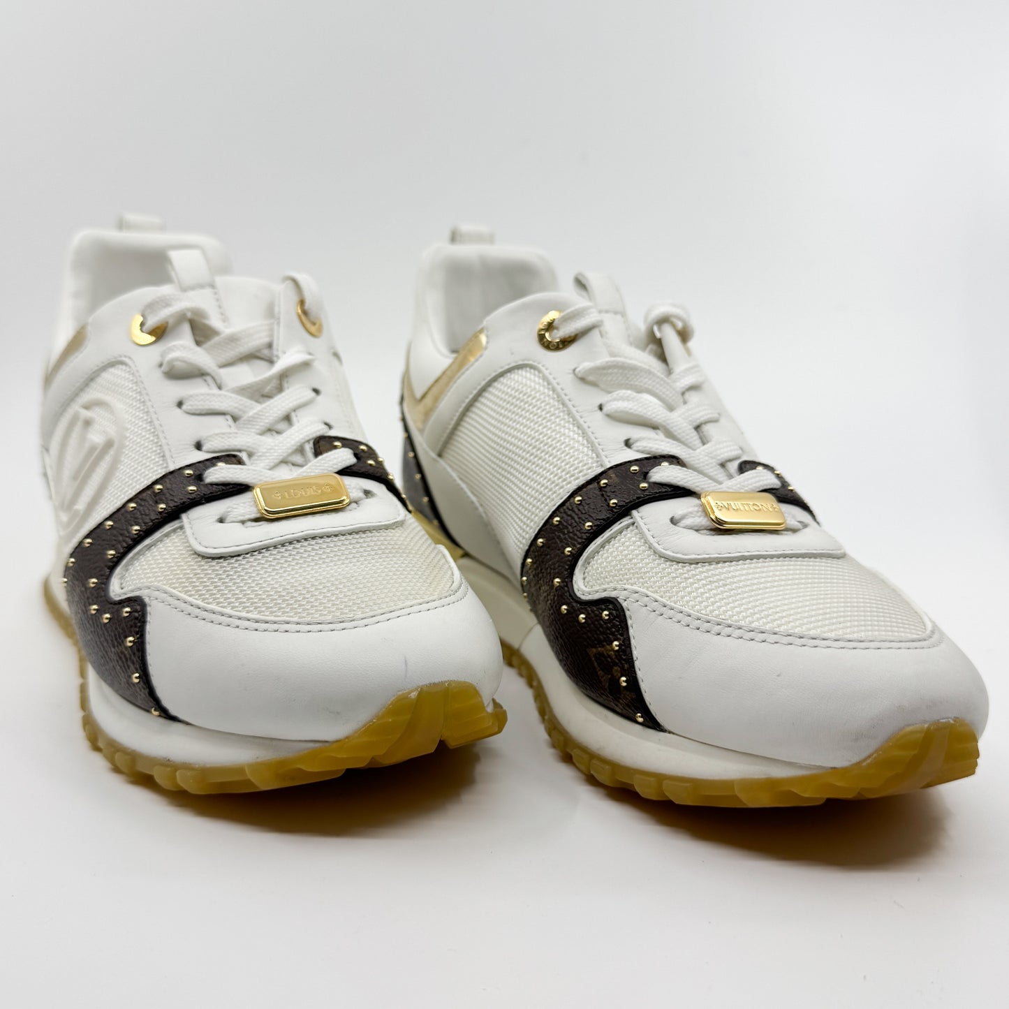 Louis Vuitton White Leather & Mesh Studded Run Away Sneakers EU38 ~ AU7
