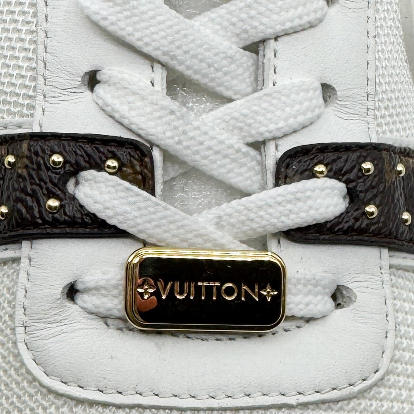 Louis Vuitton White Leather & Mesh Studded Run Away Sneakers EU38 ~ AU7