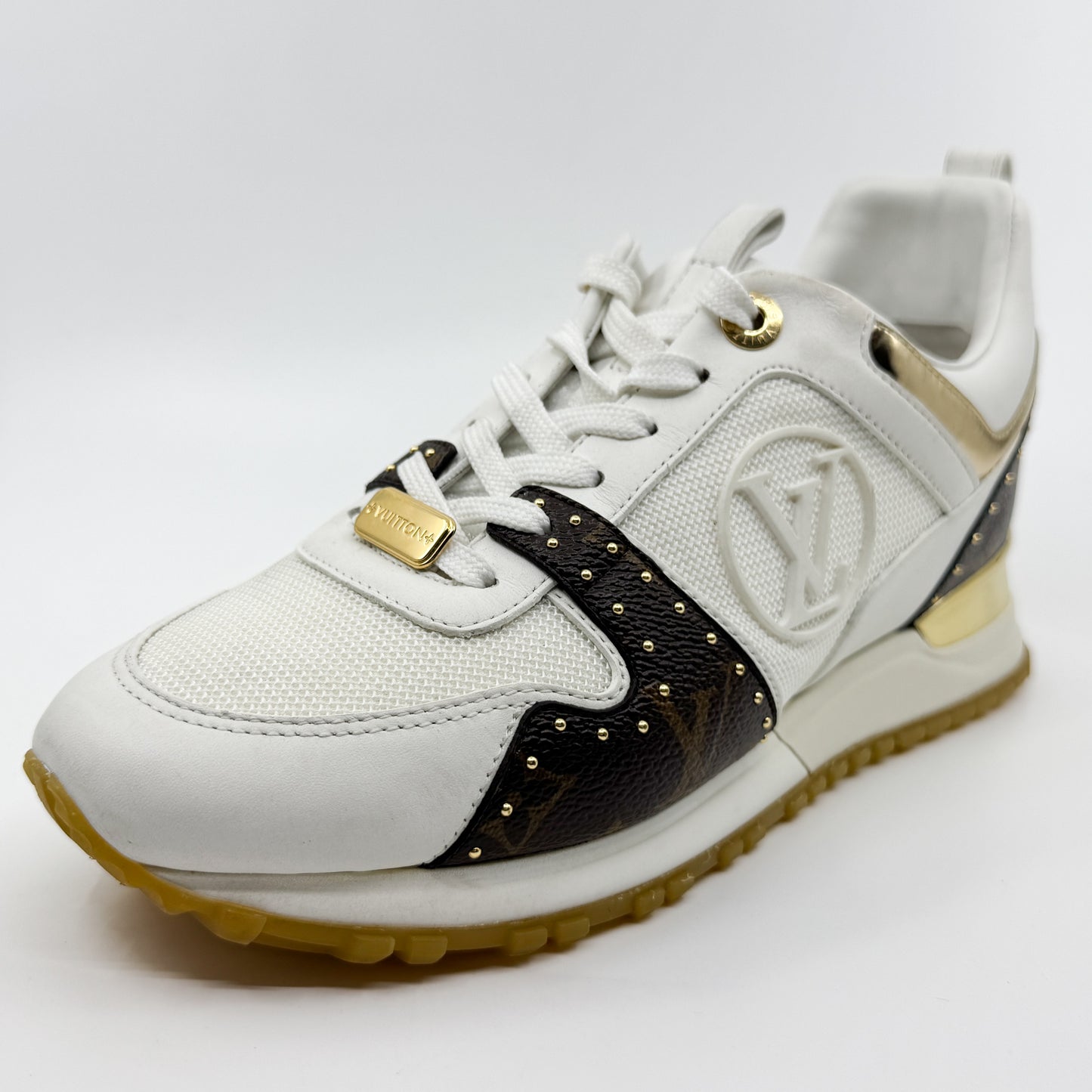 Louis Vuitton White Leather & Mesh Studded Run Away Sneakers EU38 ~ AU7