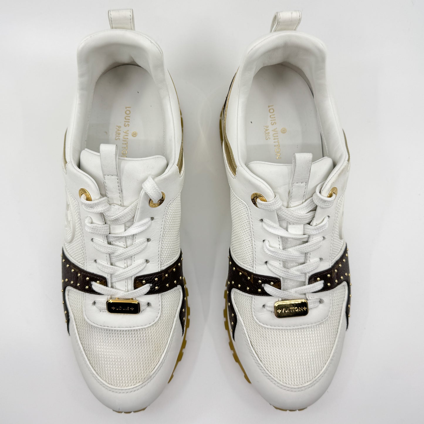 Louis Vuitton White Leather & Mesh Studded Run Away Sneakers EU38 ~ AU7