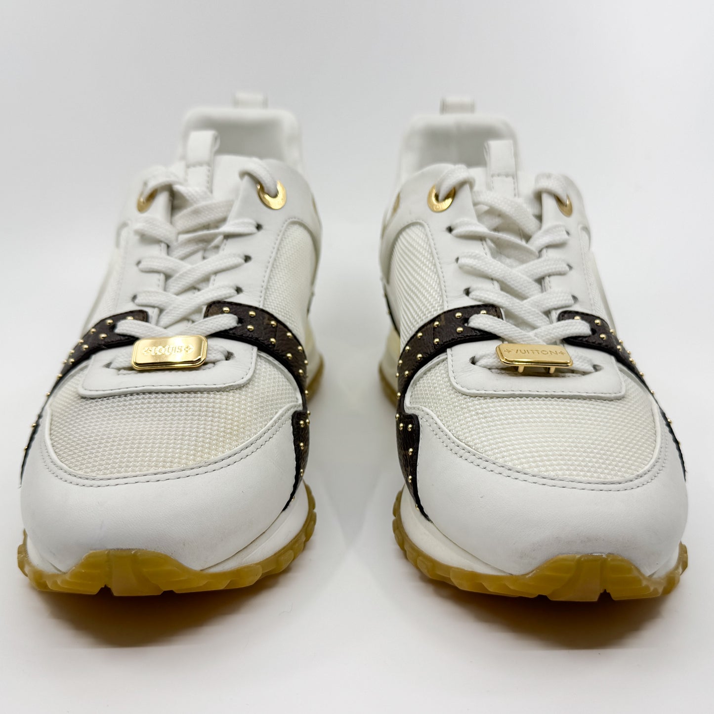 Louis Vuitton White Leather & Mesh Studded Run Away Sneakers EU38 ~ AU7