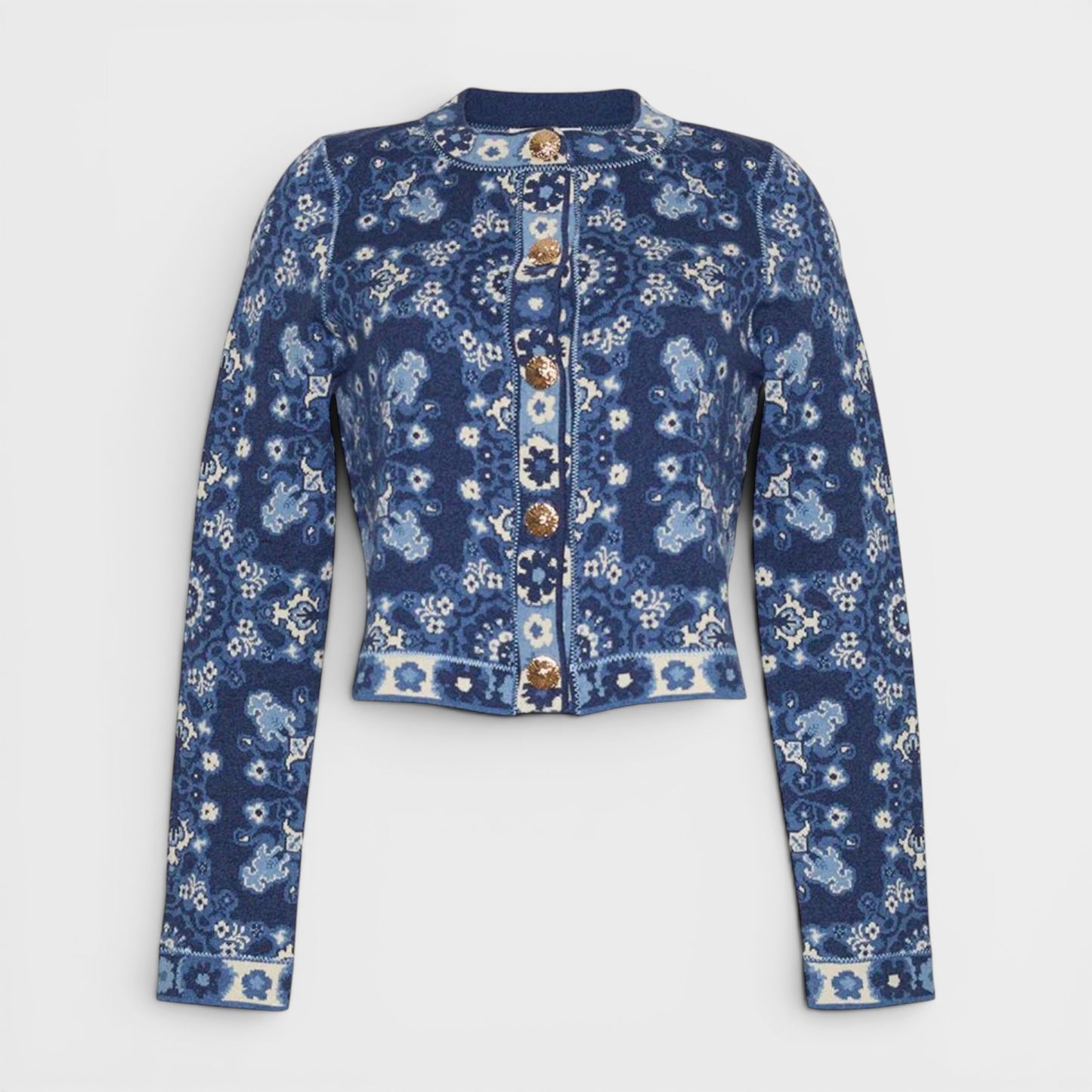 Cara Cara Blue Jacquard Knit Livi Jacket Medium ~ Large