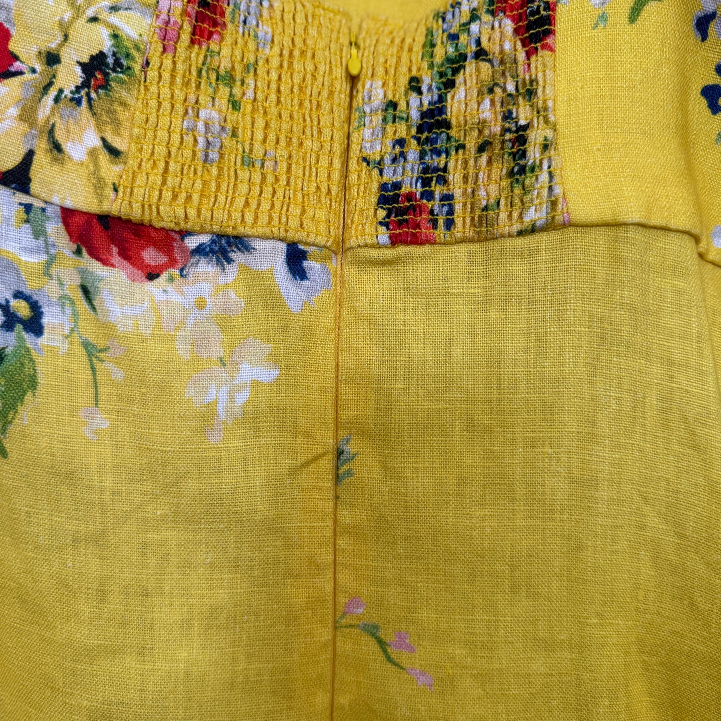 Zimmermann Yellow Floral Linen Shoulder Tie Midi Dress 1 ~ AU10