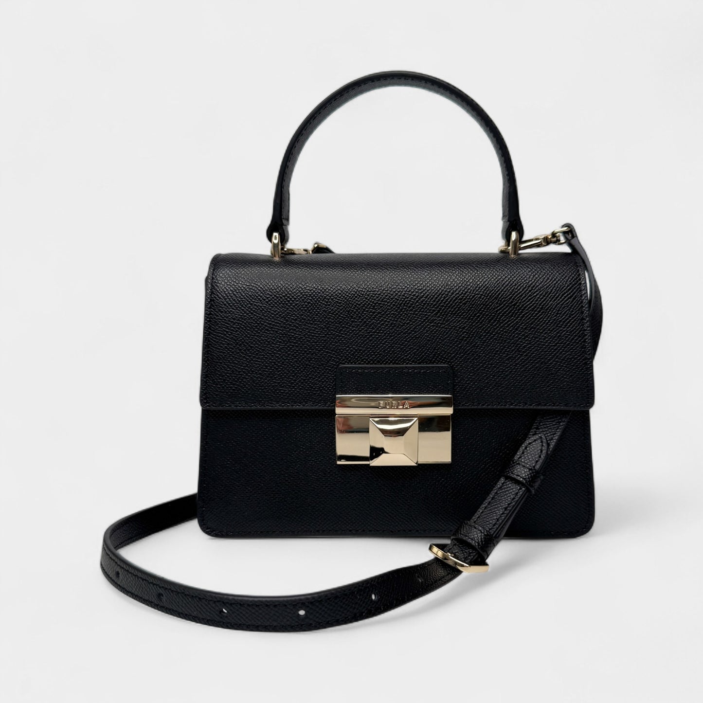 Furla Black Grainy Leather Venere Mini Crossbody Bag