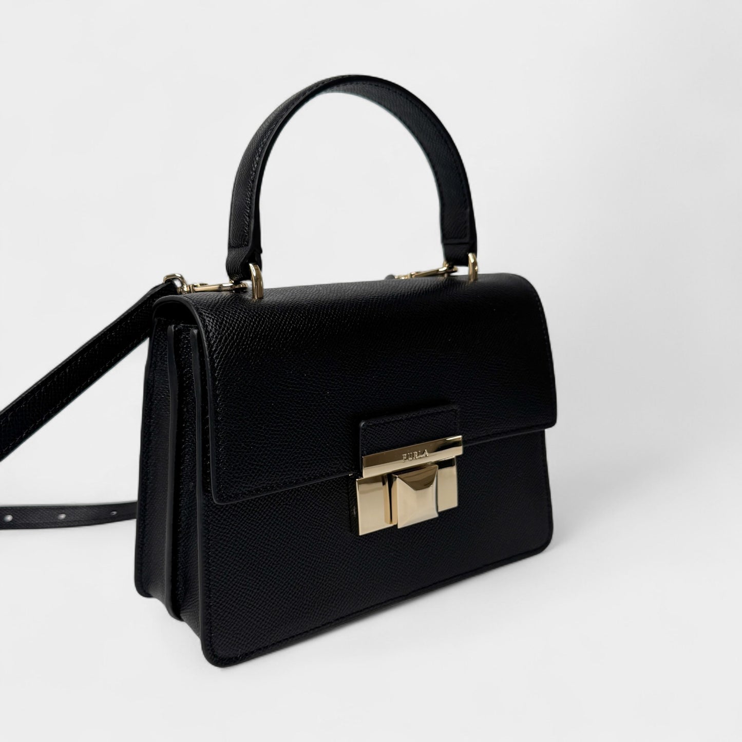 Furla Black Grainy Leather Venere Mini Crossbody Bag