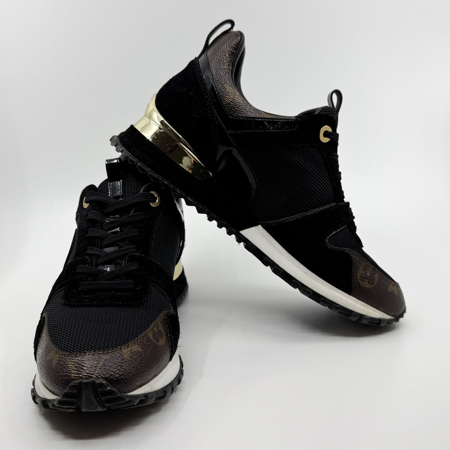 Louis Vuitton Black Mesh Leather Monogram Canvas Run Away Sneakers EU38 ~ AU7