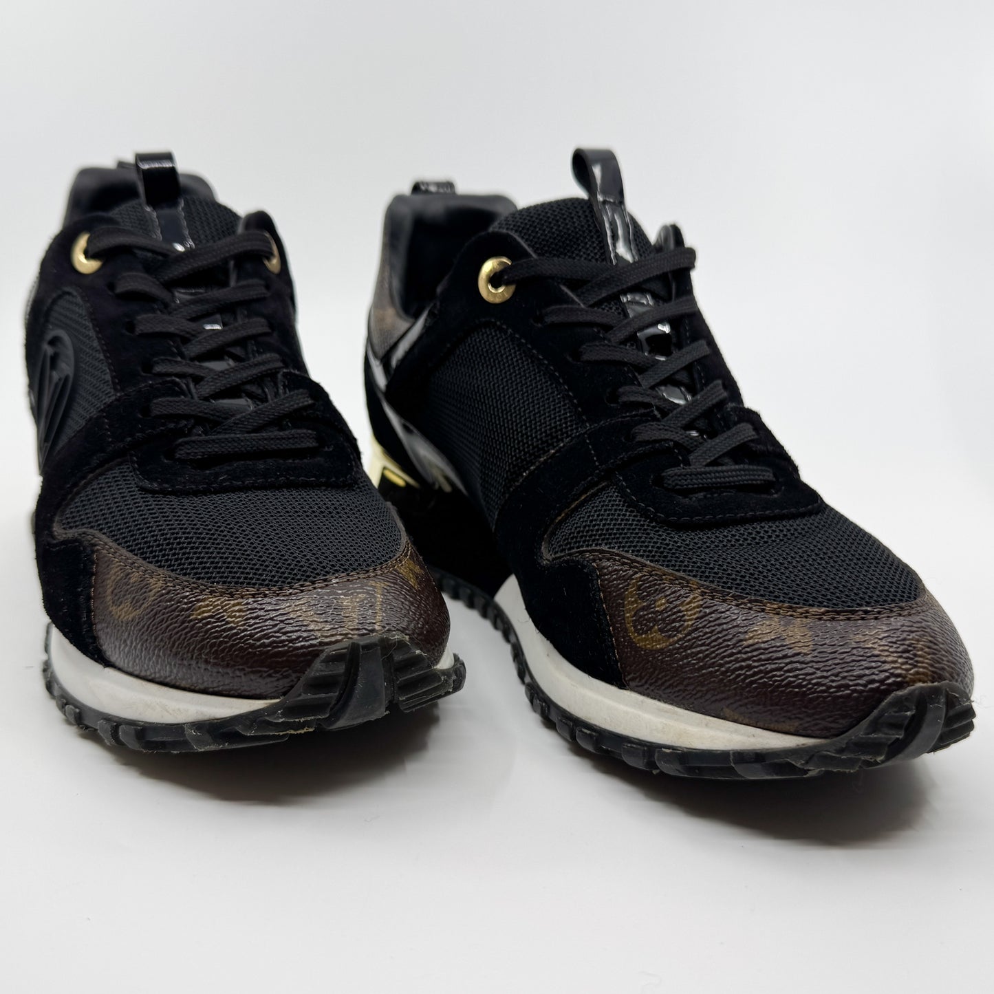 Louis Vuitton Black Mesh Leather Monogram Canvas Run Away Sneakers EU38 ~ AU7