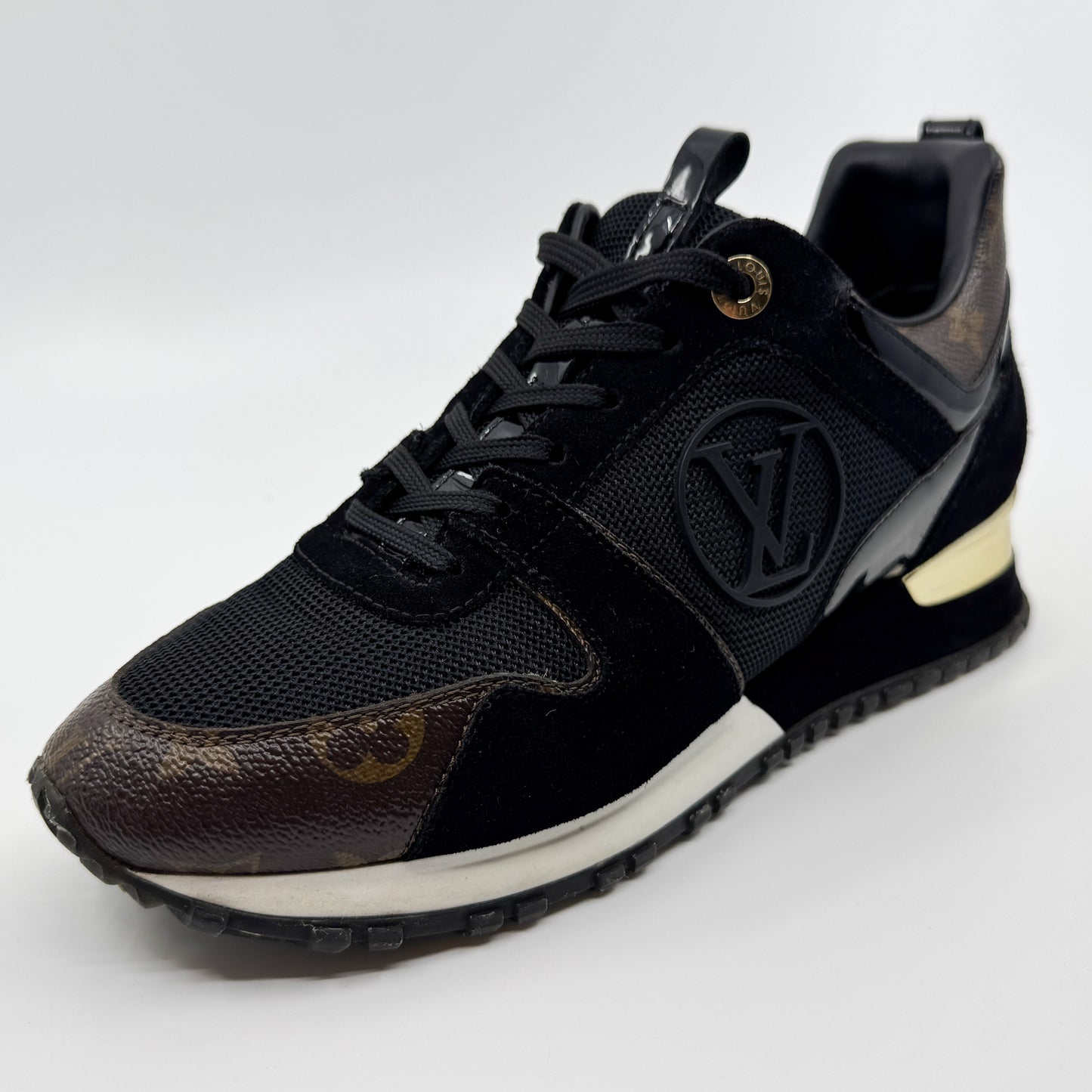 Louis Vuitton Black Mesh Leather Monogram Canvas Run Away Sneakers EU38 ~ AU7