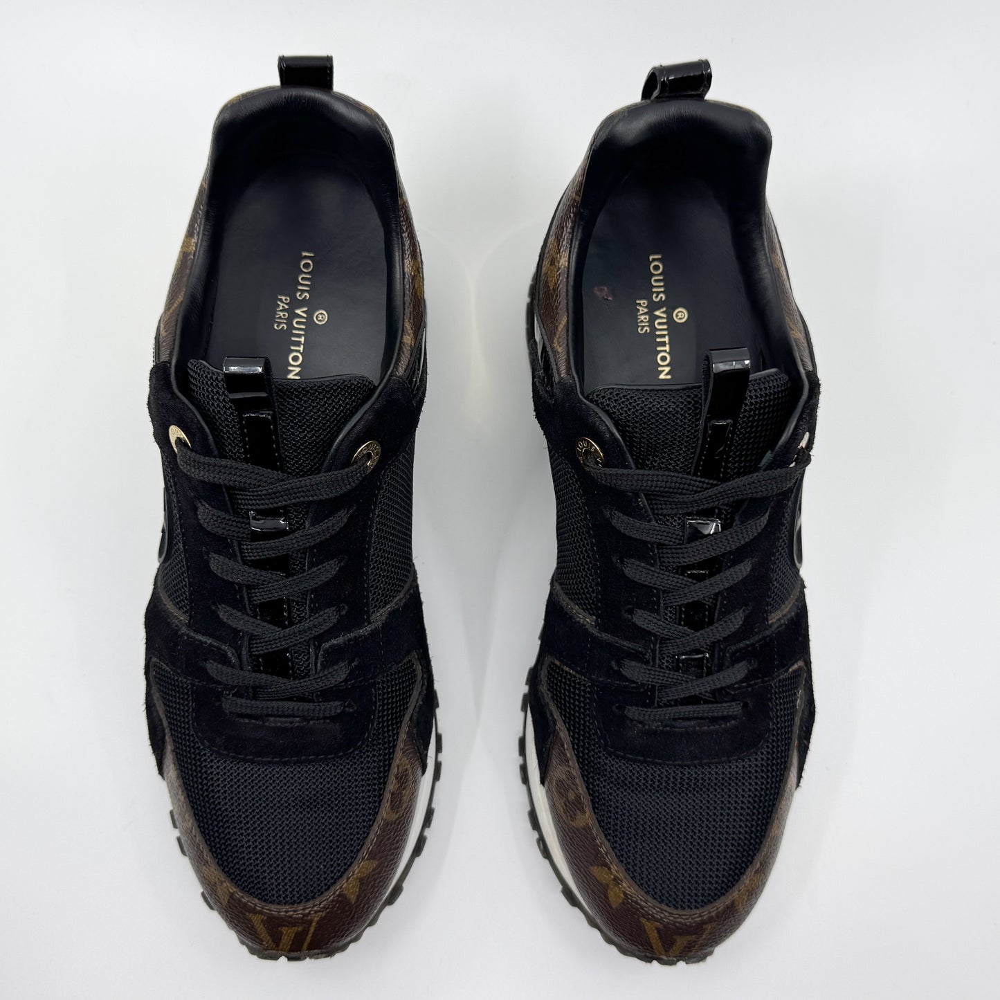 Louis Vuitton Black Mesh Leather Monogram Canvas Run Away Sneakers EU38 ~ AU7