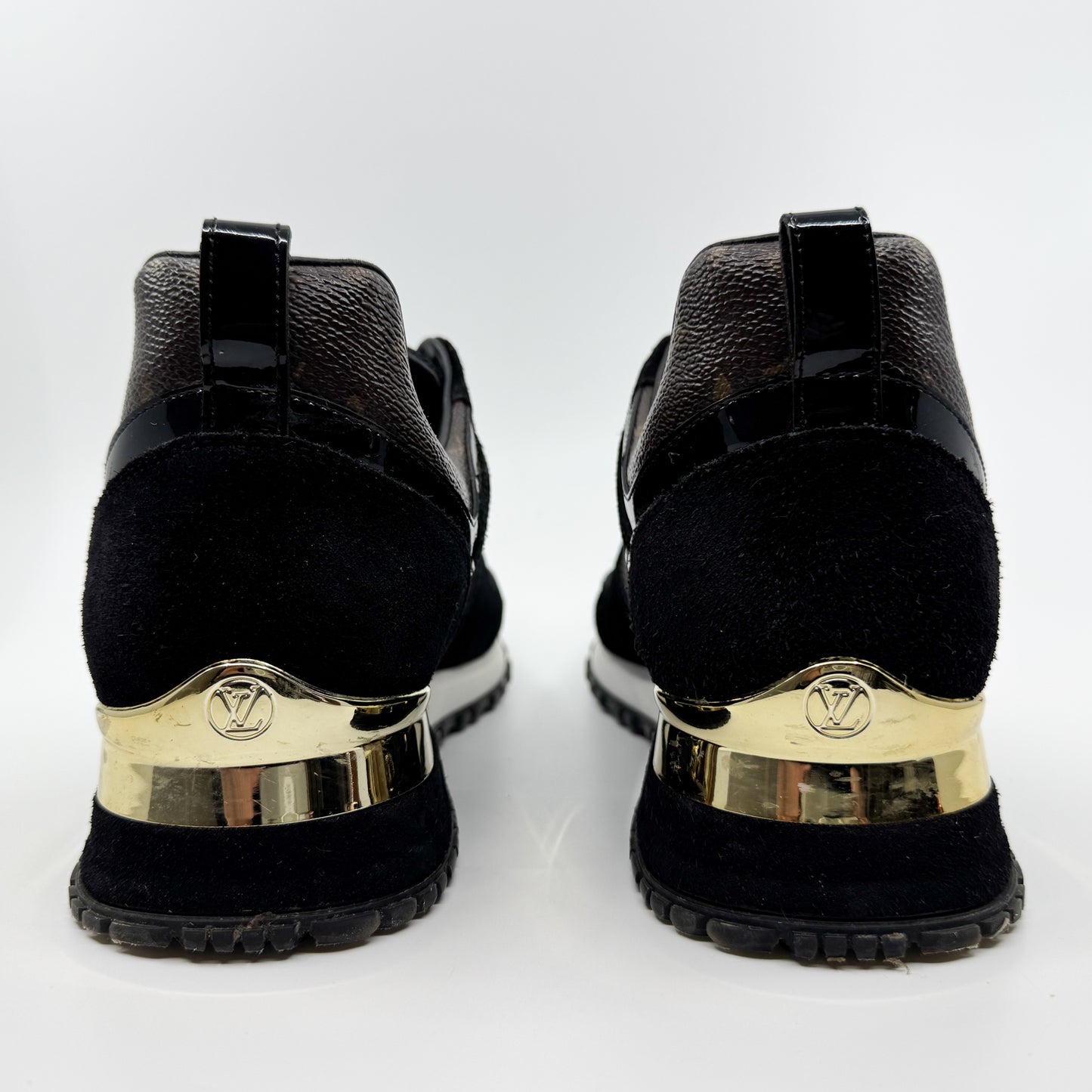 Louis Vuitton Black Mesh Leather Monogram Canvas Run Away Sneakers EU38 ~ AU7