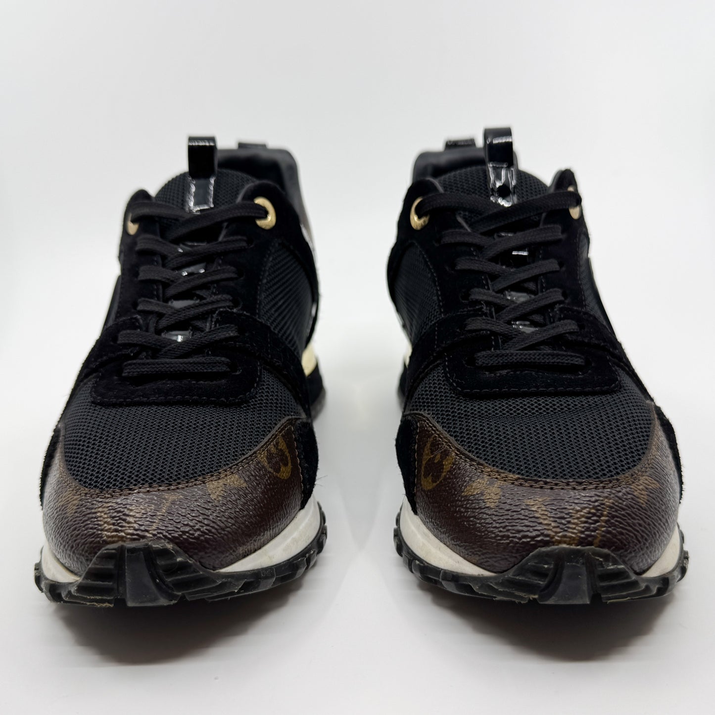 Louis Vuitton Black Mesh Leather Monogram Canvas Run Away Sneakers EU38 ~ AU7