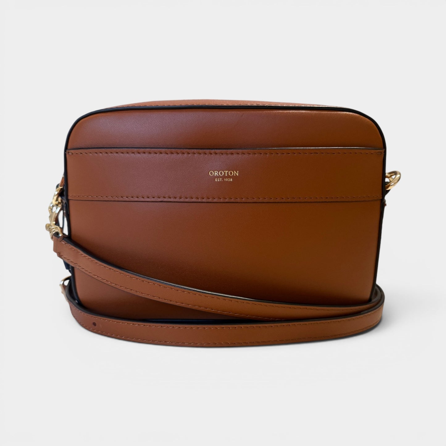Oroton Tan Brown Leather Crossbody Camera Bag