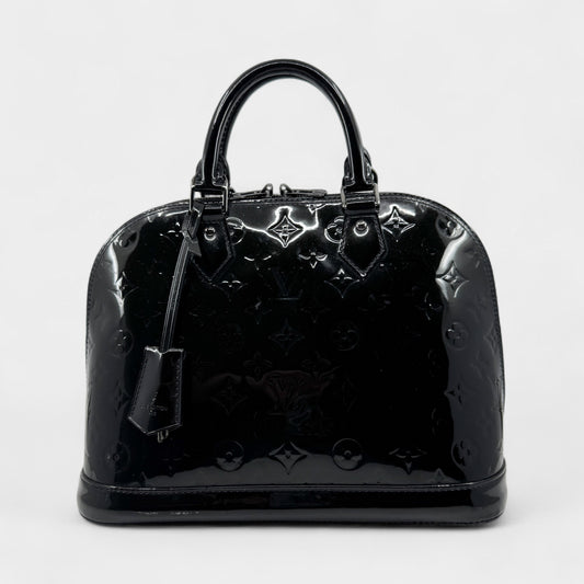 Louis Vuitton Alma Black Patent Leather Handbag Medium