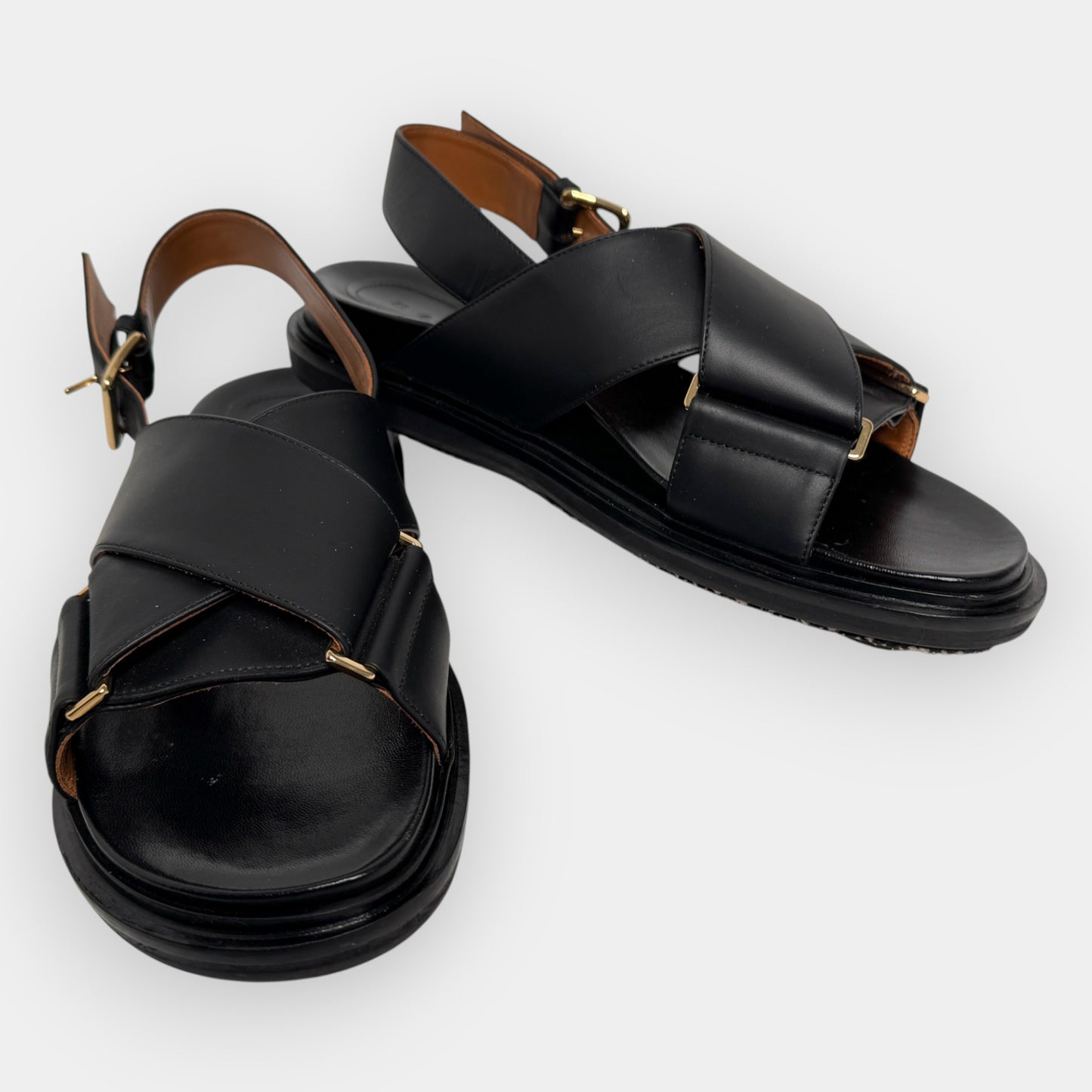Marni Black Leather Crisscross Fussbett Sandal Shoes EU39 ~ AU8