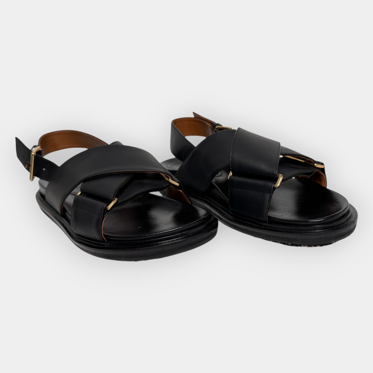Marni Black Leather Crisscross Fussbett Sandal Shoes EU39 ~ AU8