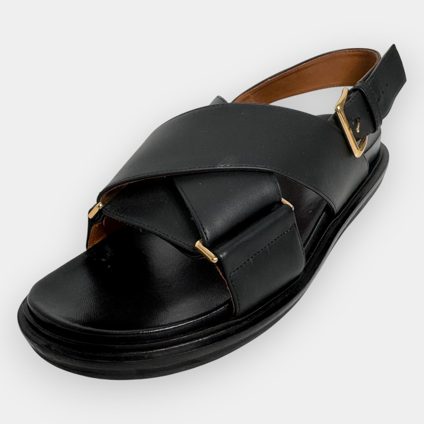 Marni Black Leather Crisscross Fussbett Sandal Shoes EU39 ~ AU8