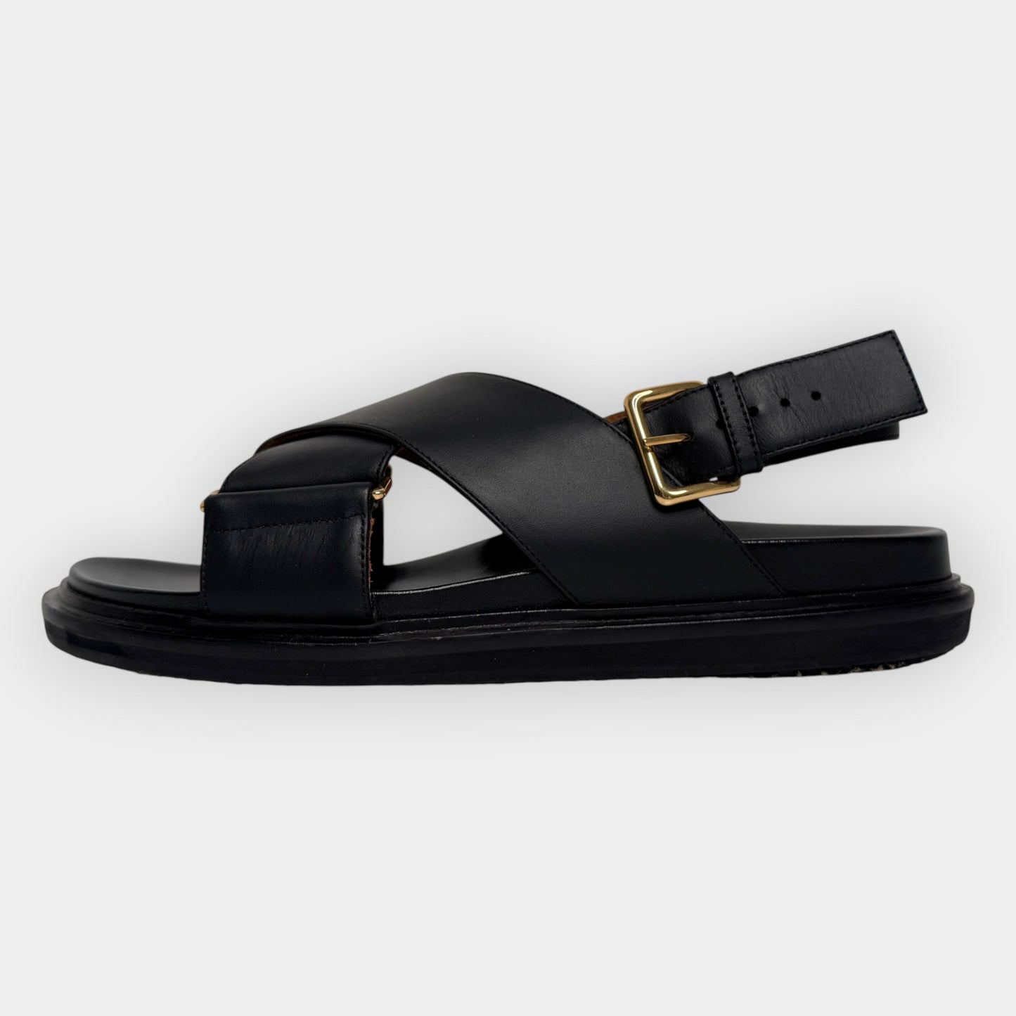 Marni Black Leather Crisscross Fussbett Sandal Shoes EU39 ~ AU8