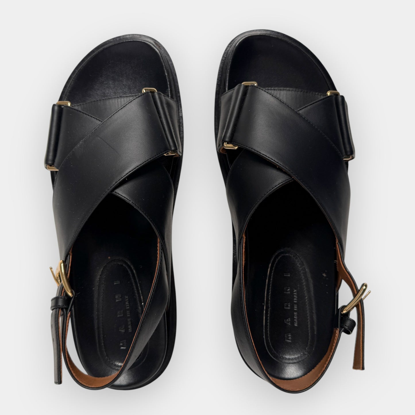 Marni Black Leather Crisscross Fussbett Sandal Shoes EU39 ~ AU8