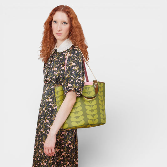 Orla Kiely Olive Green Solid Stem Smile Tote Bag