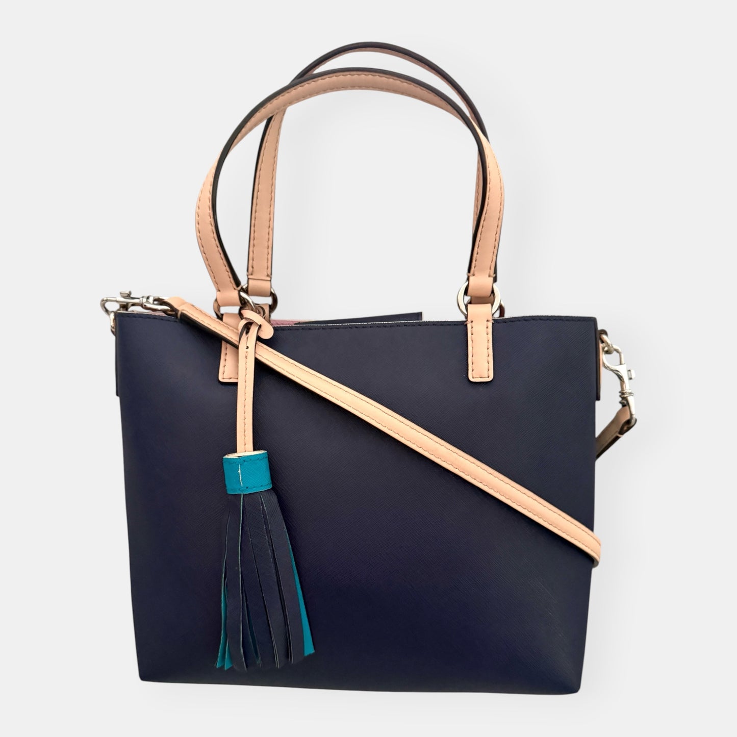 Oroton Blue Turquoise Saffiano Leather Tote Crossbody Bag