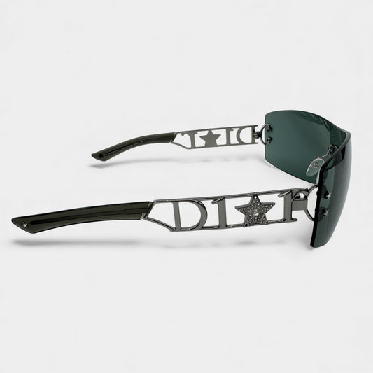 Christian Dior Vintage Dark Grey Diorlywood Rectangle Star Sunglasses