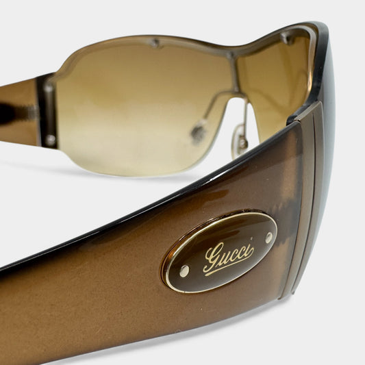 Gucci Vintage Brown Hidden Frame Shield Sunglasses GG1855/S