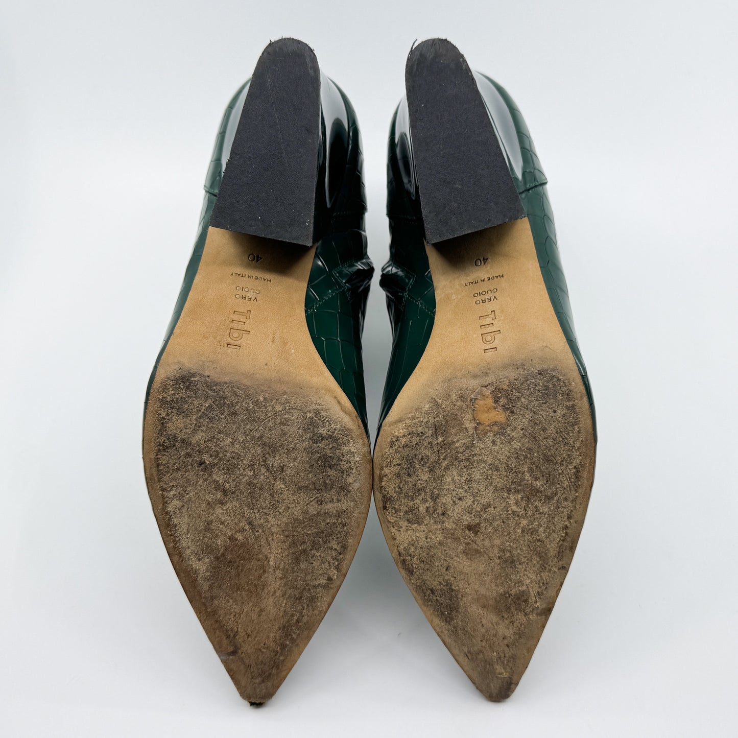Tibi Green Croc Embossed Shiny Leather Dylan Ankle Boots EU40 ~ AU9
