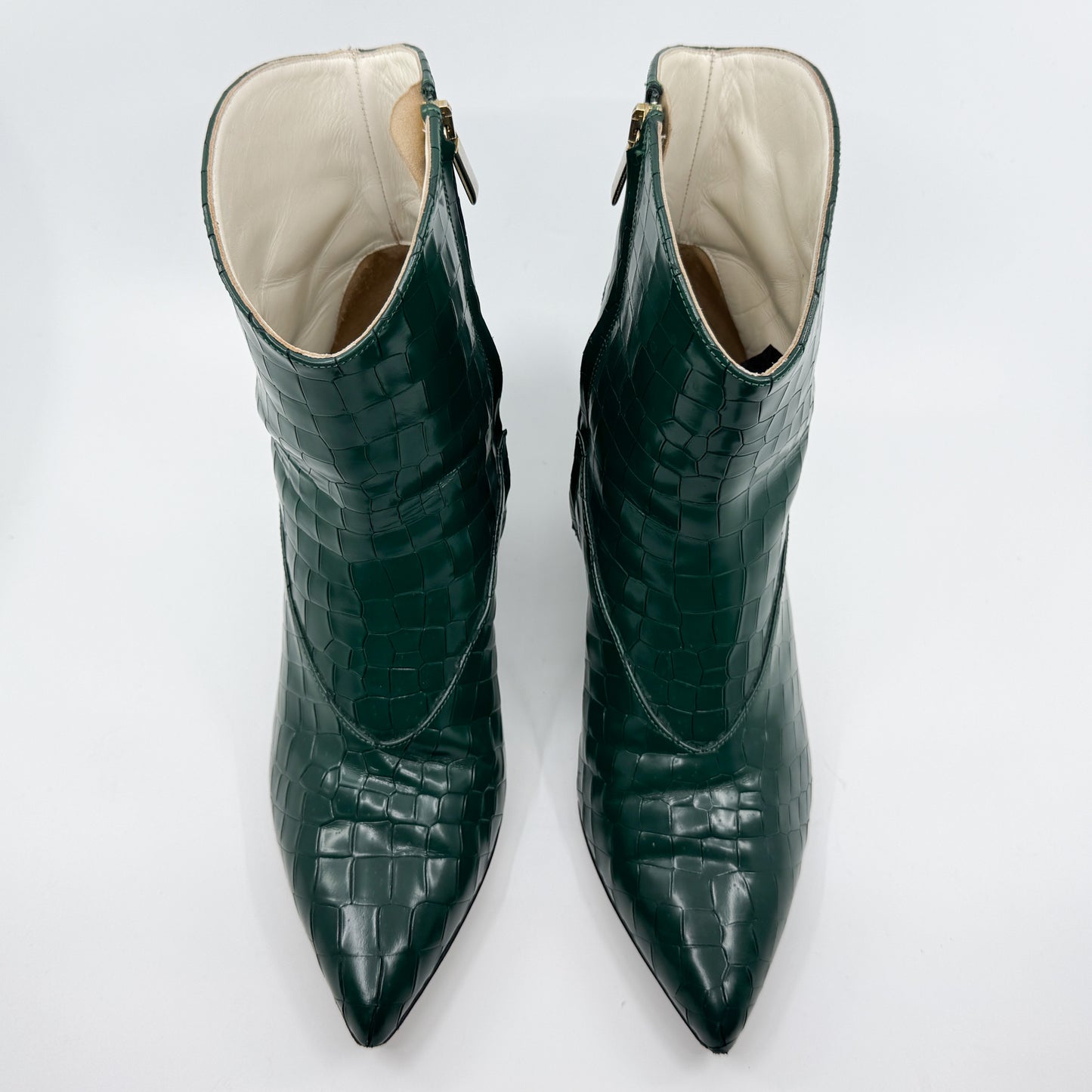Tibi Green Croc Embossed Shiny Leather Dylan Ankle Boots EU40 ~ AU9