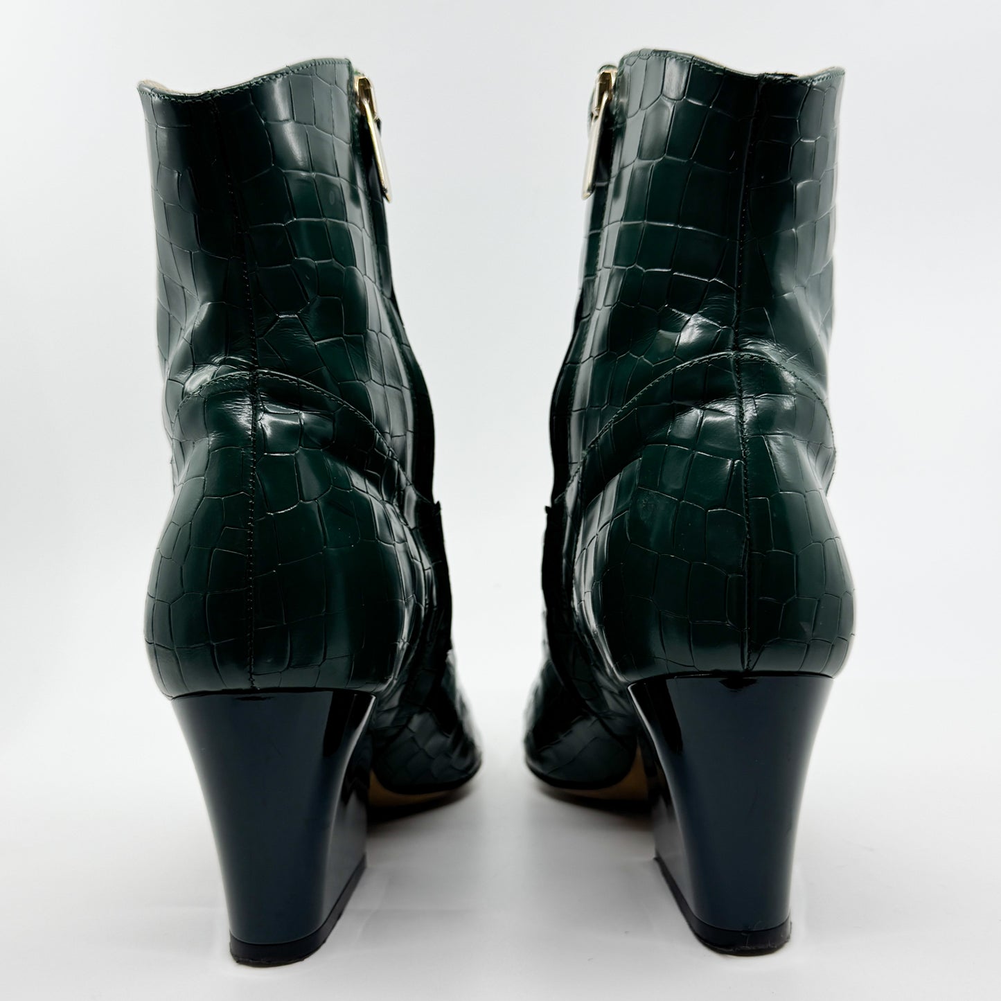 Tibi Green Croc Embossed Shiny Leather Dylan Ankle Boots EU40 ~ AU9