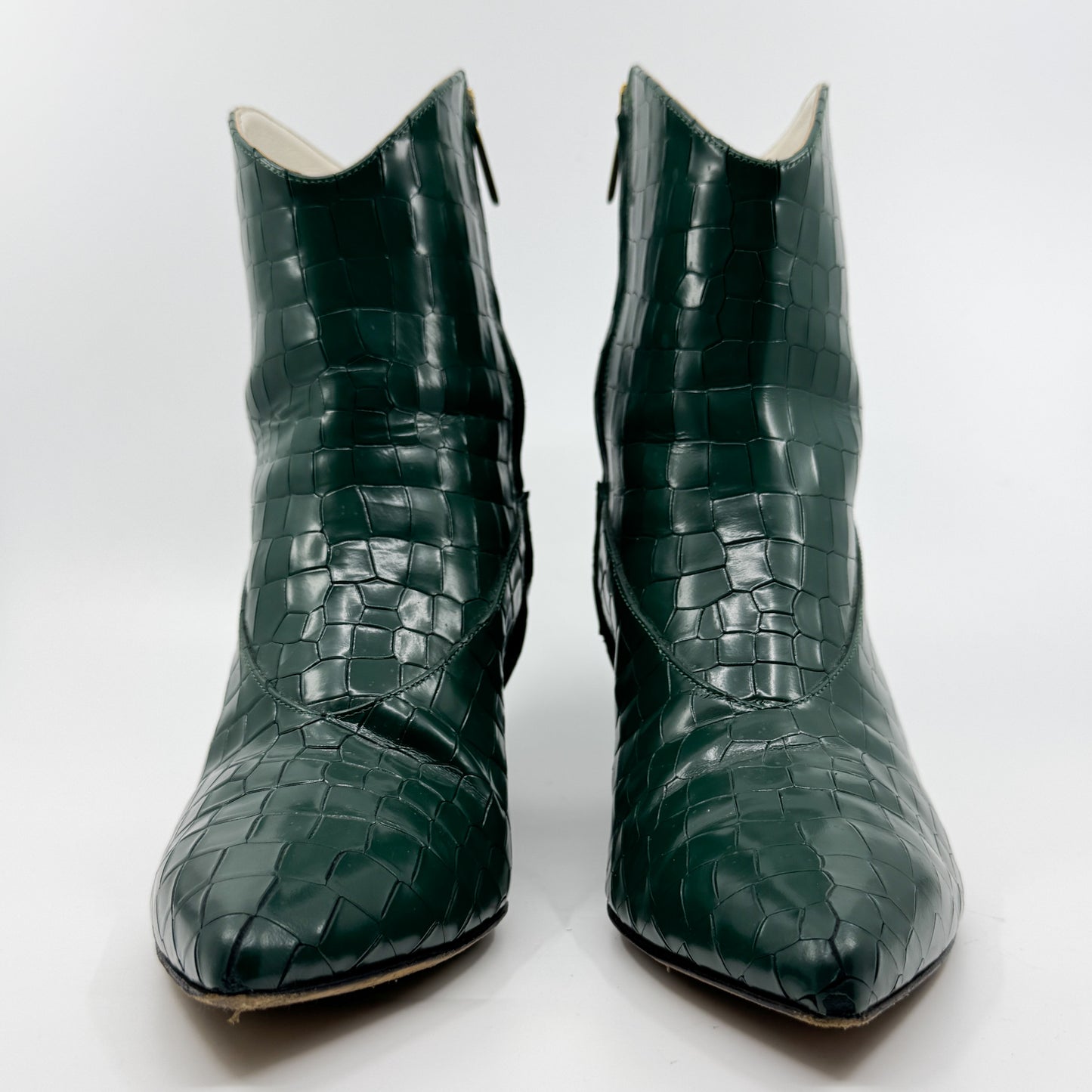 Tibi Green Croc Embossed Shiny Leather Dylan Ankle Boots EU40 ~ AU9