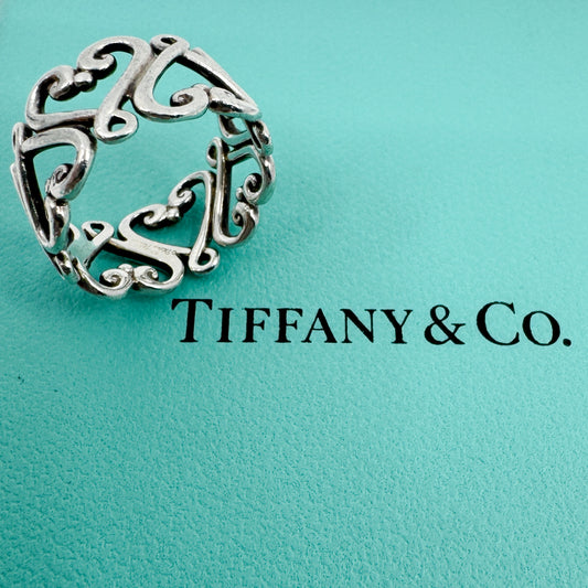 Tiffany & Co. Silver Paloma Picasso Venezia Goldoni Heart Ring US4 15mm H1/2