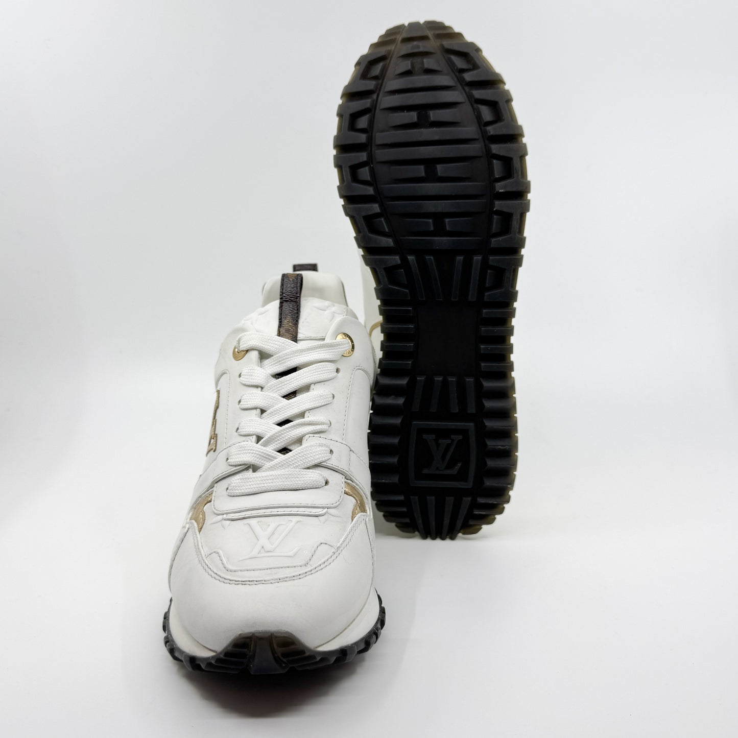 Louis Vuitton White Leather Gold Trim Run Away Sneakers EU38 ~ AU7