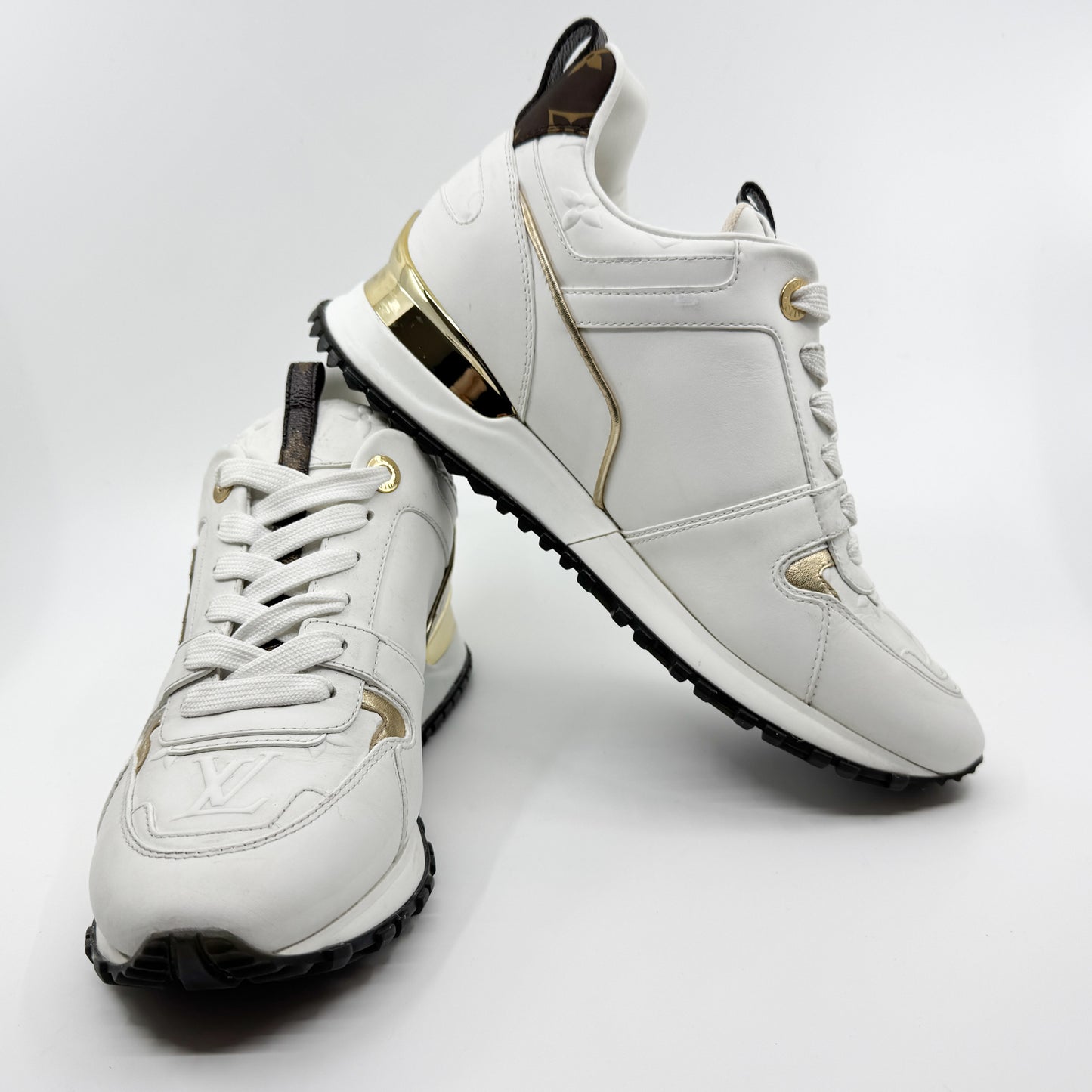 Louis Vuitton White Leather Gold Trim Run Away Sneakers EU38 ~ AU7