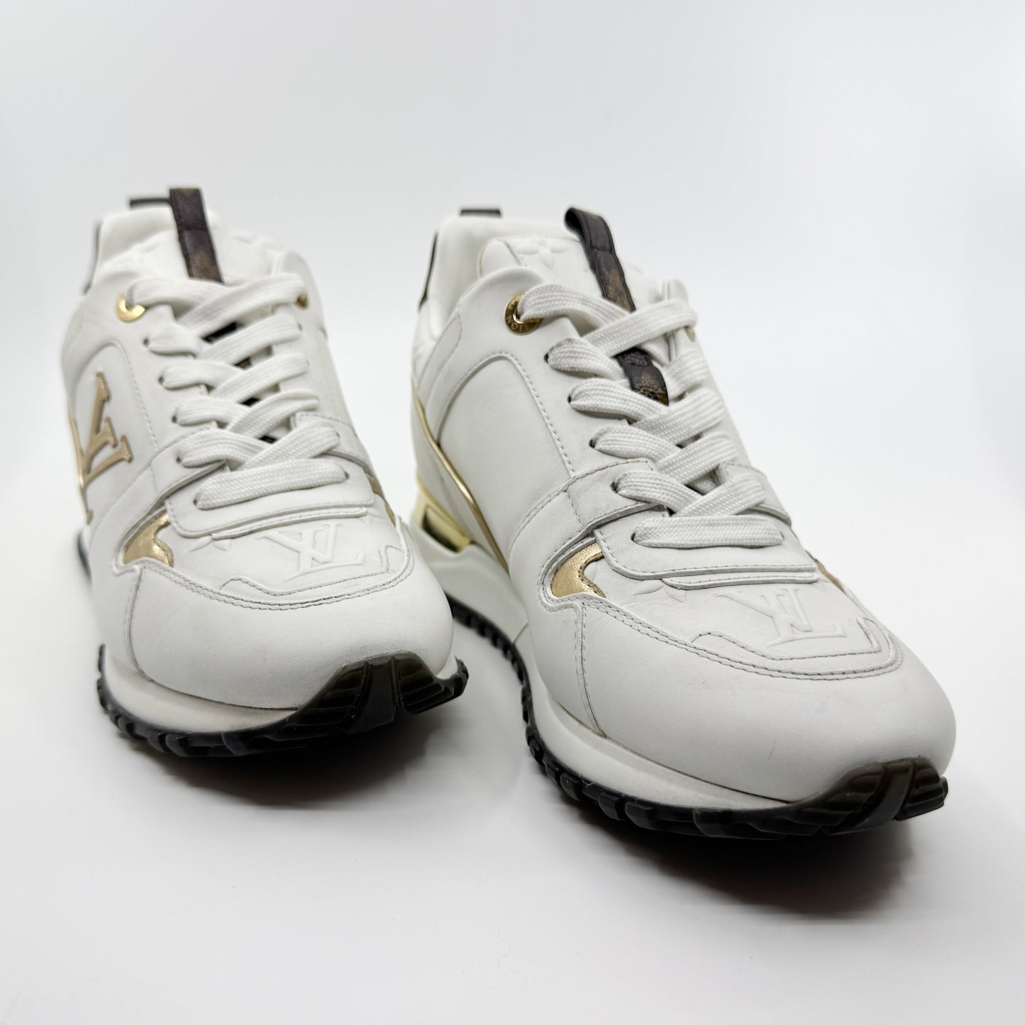 Louis Vuitton White Leather Gold Trim Run Away Sneakers EU38 ~ AU7