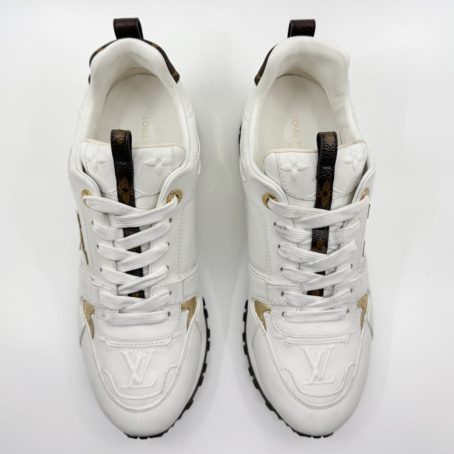 Louis Vuitton White Leather Gold Trim Run Away Sneakers EU38 ~ AU7