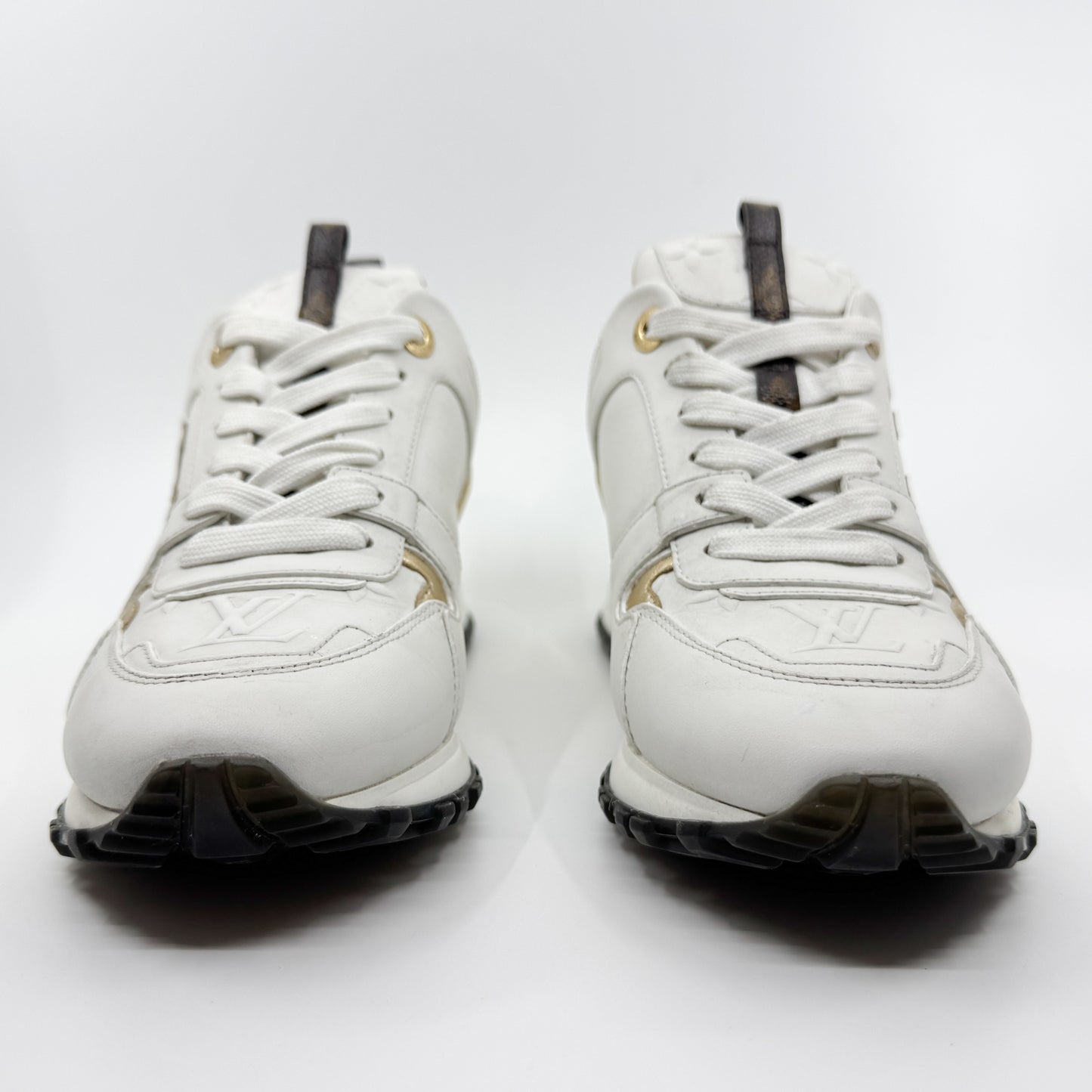 Louis Vuitton White Leather Gold Trim Run Away Sneakers EU38 ~ AU7