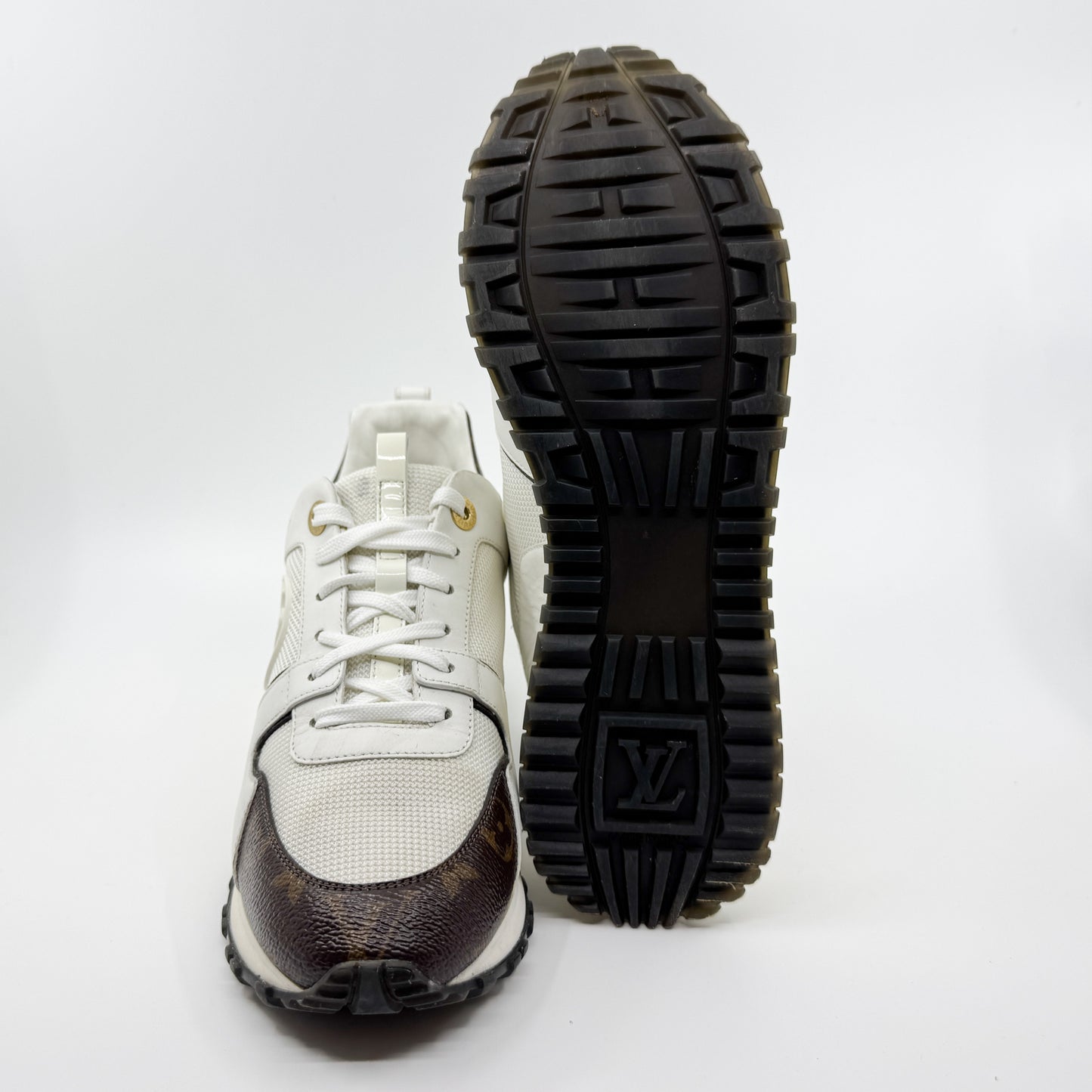 Louis Vuitton White Leather & Monogram Canvas Run Away Sneakers EU38 ~ AU7