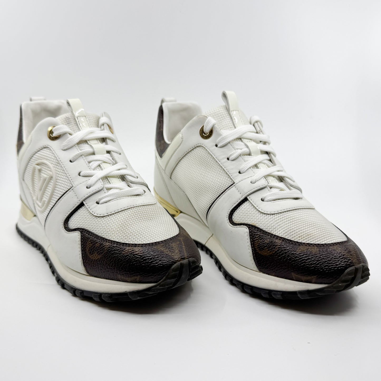 Louis Vuitton White Leather & Monogram Canvas Run Away Sneakers EU38 ~ AU7