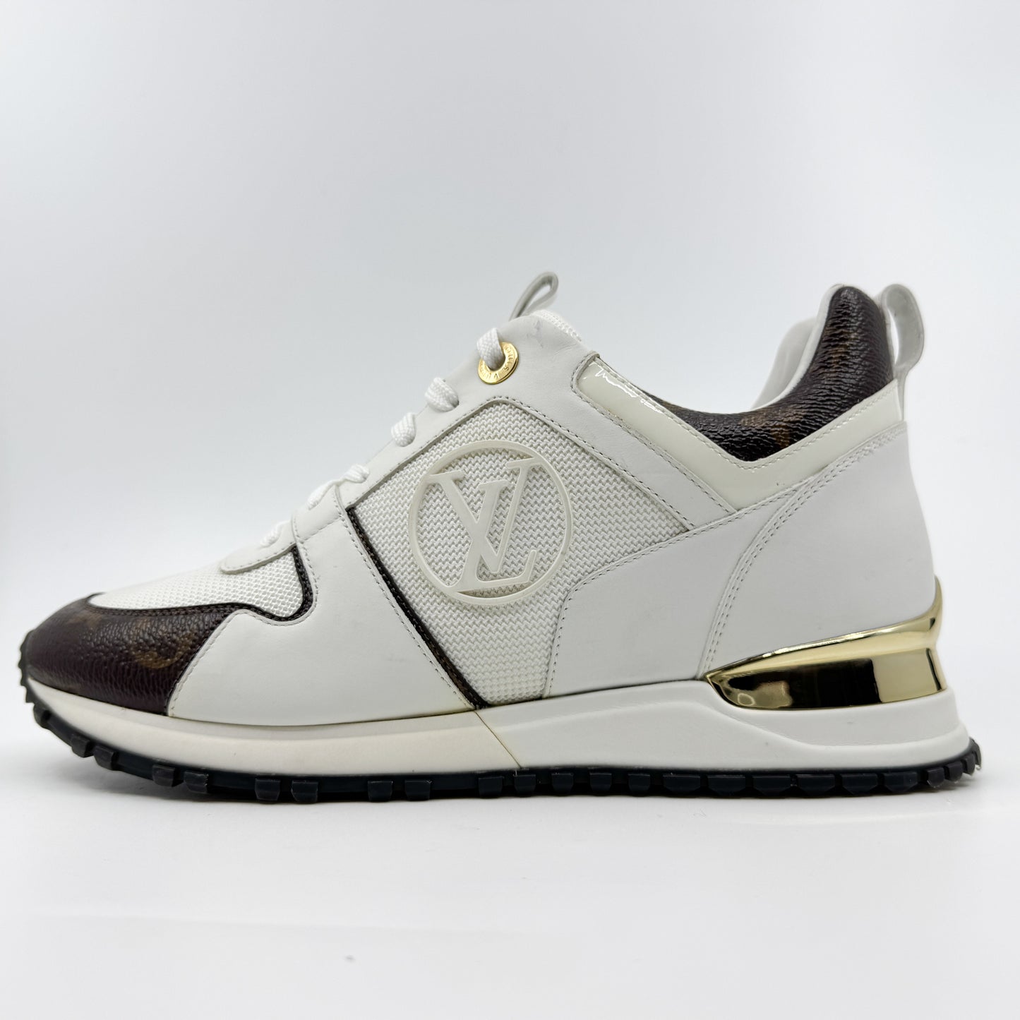 Louis Vuitton White Leather & Monogram Canvas Run Away Sneakers EU38 ~ AU7