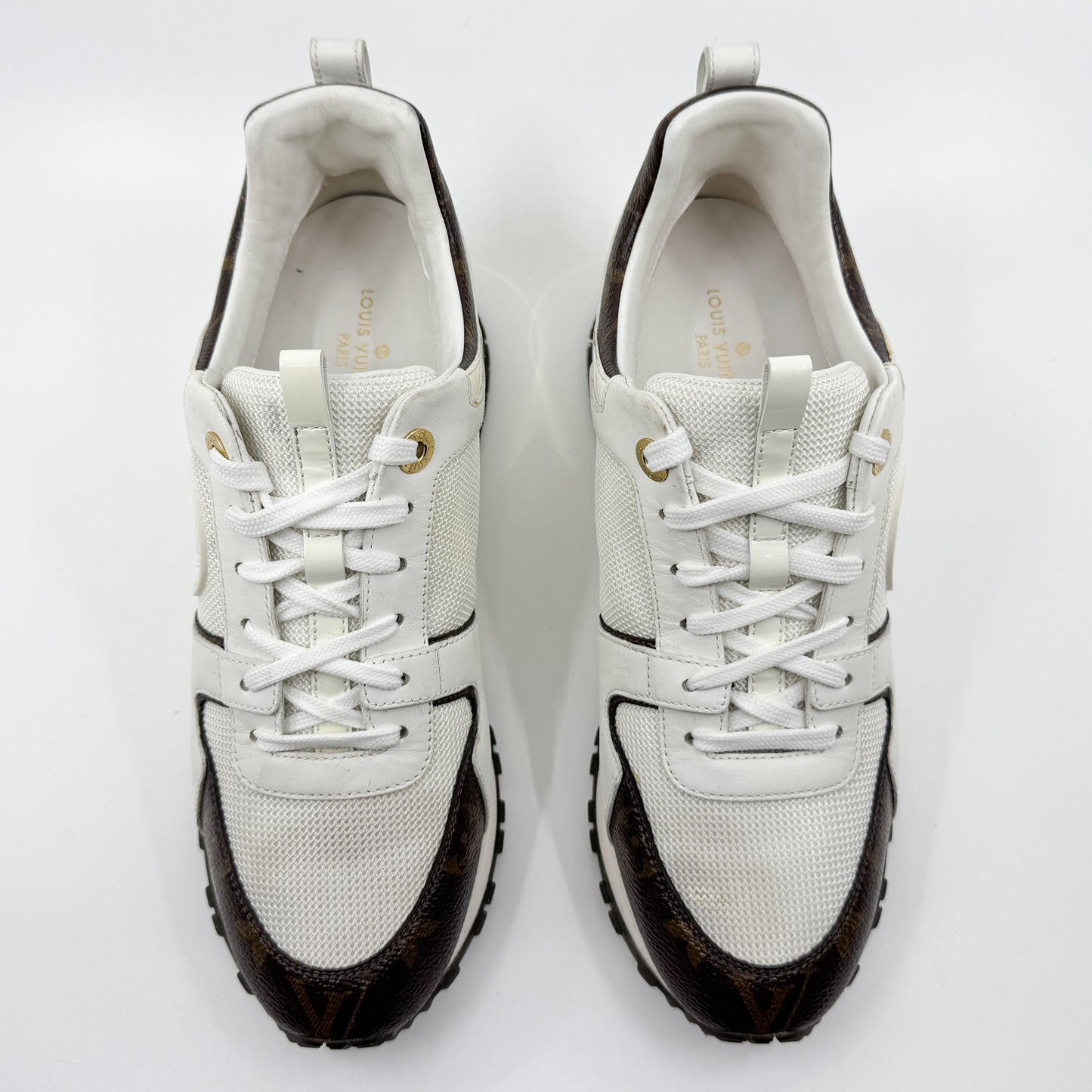 Louis Vuitton White Leather & Monogram Canvas Run Away Sneakers EU38 ~ AU7