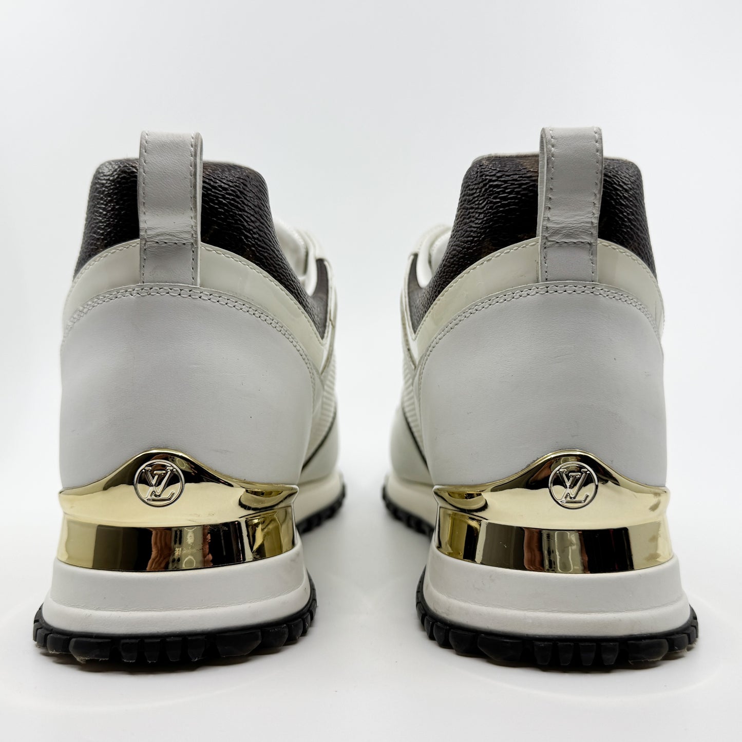 Louis Vuitton White Leather & Monogram Canvas Run Away Sneakers EU38 ~ AU7
