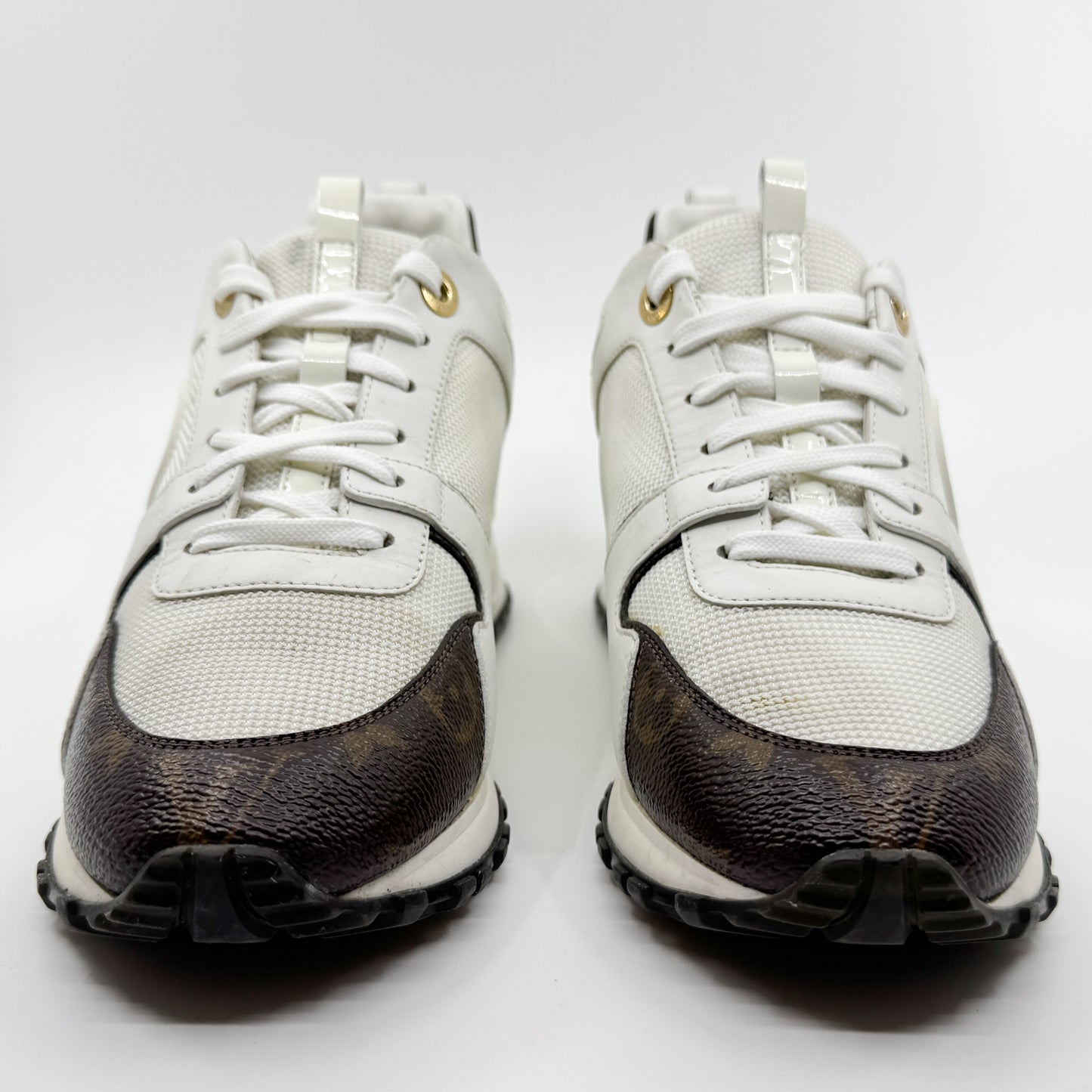 Louis Vuitton White Leather & Monogram Canvas Run Away Sneakers EU38 ~ AU7