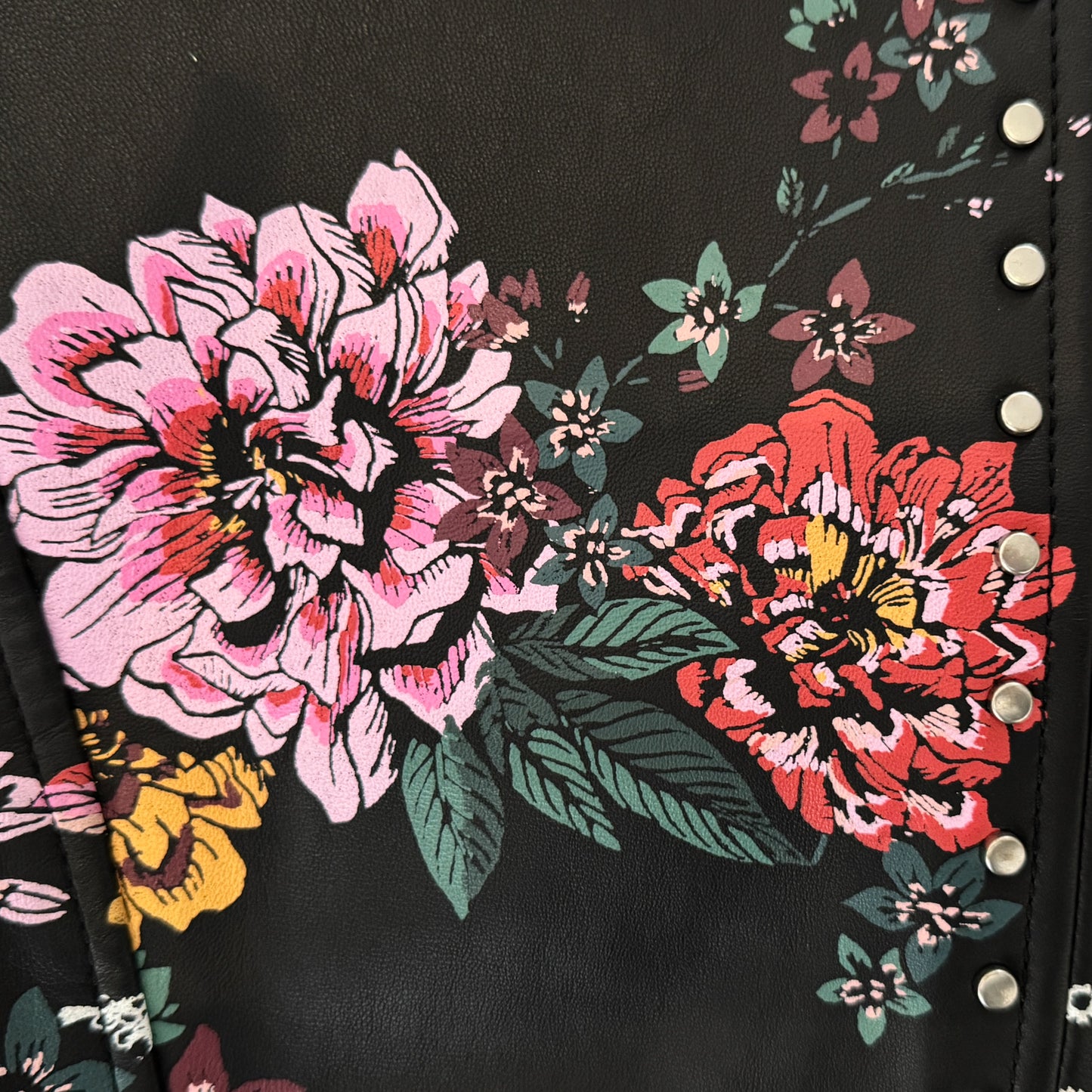 Witchery Limited Edition Black Floral Leather Jacket AU6 ~ Small